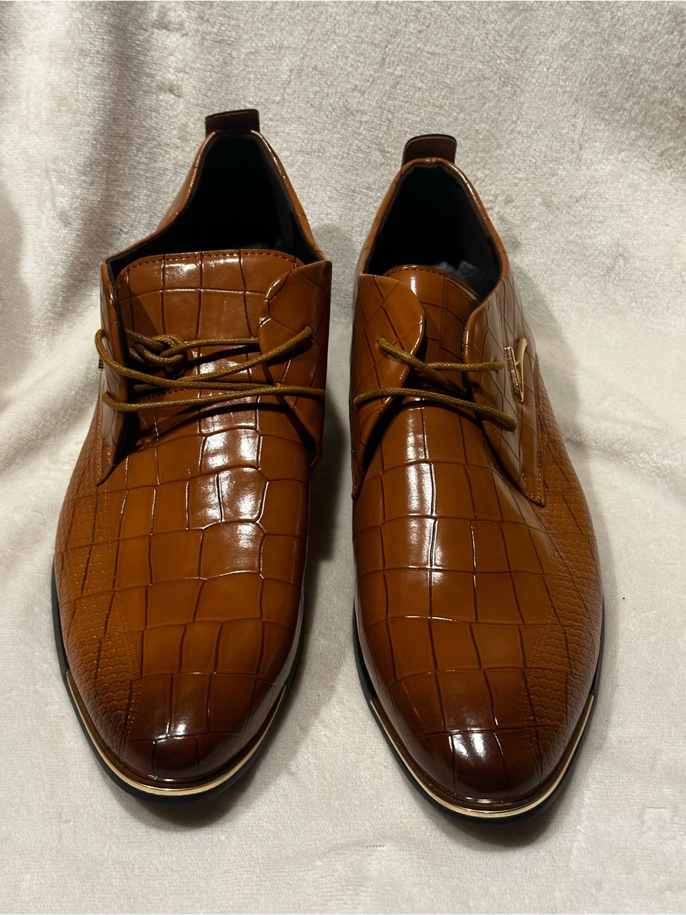 Source Unknown Men's Tan Croc-Embossed Lace-Up Dress Oxfords